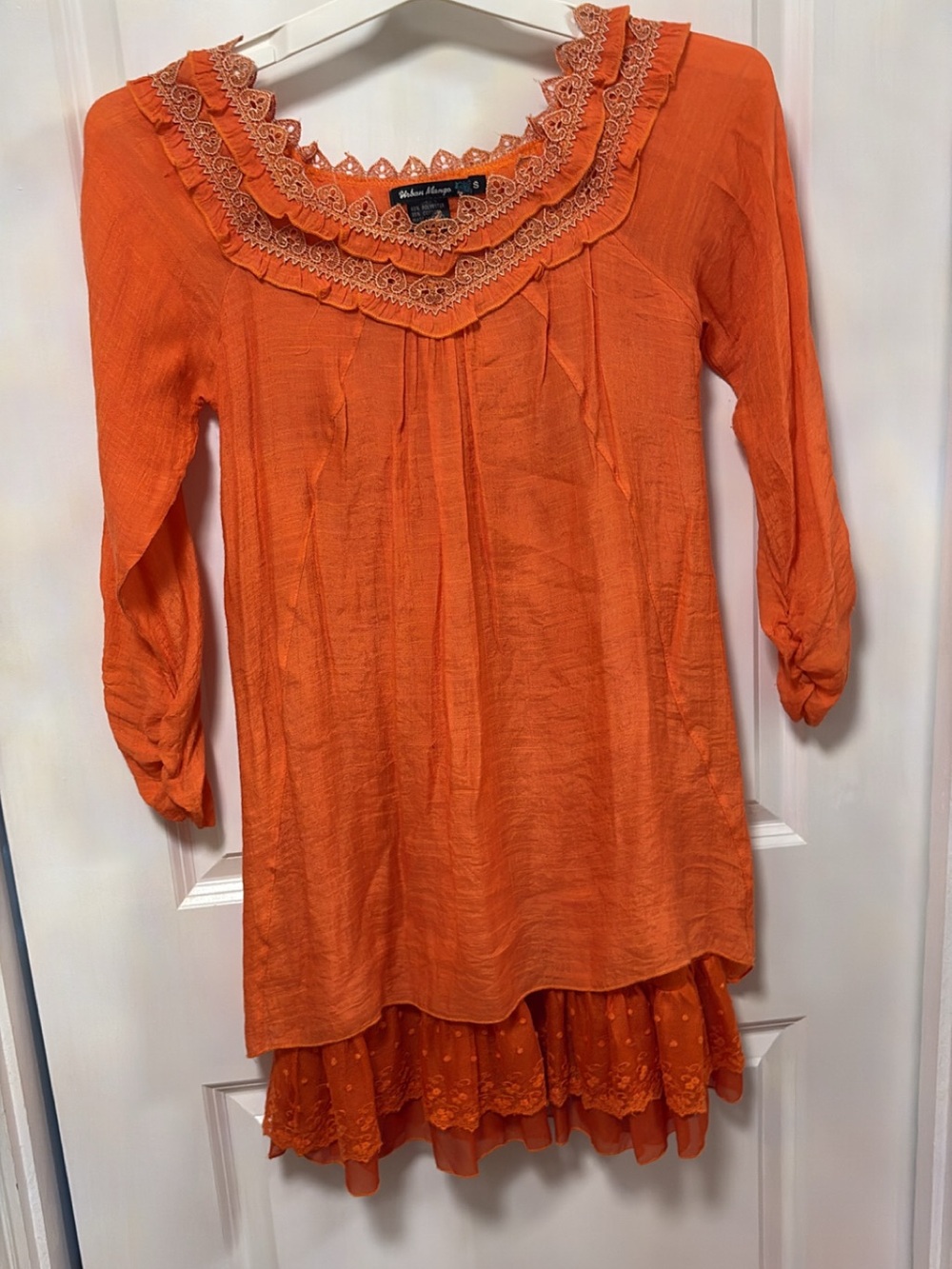 Orange Lace Trim Tunic Dress